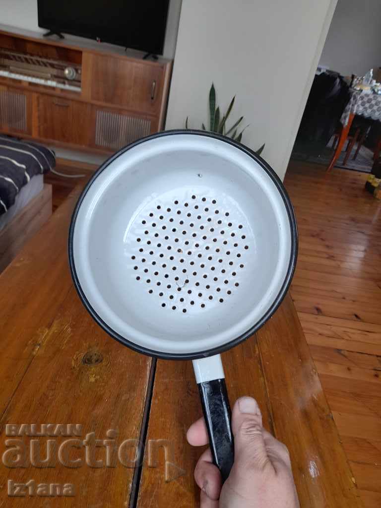 Old enameled strainer, colander - 5