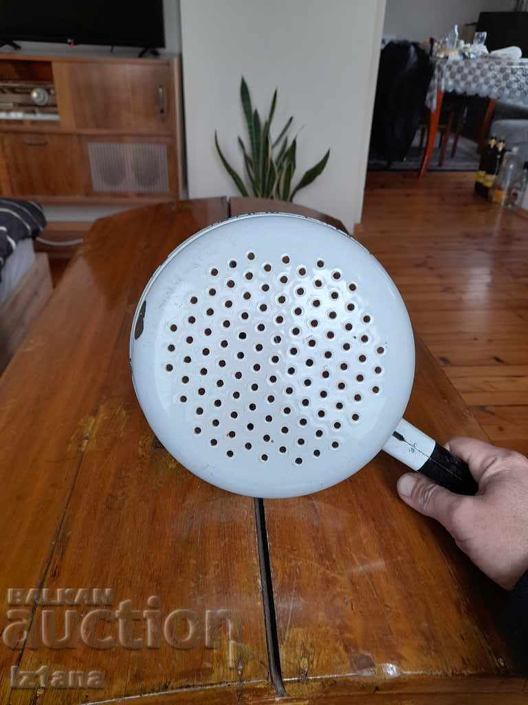Old enameled strainer, colander - 6
