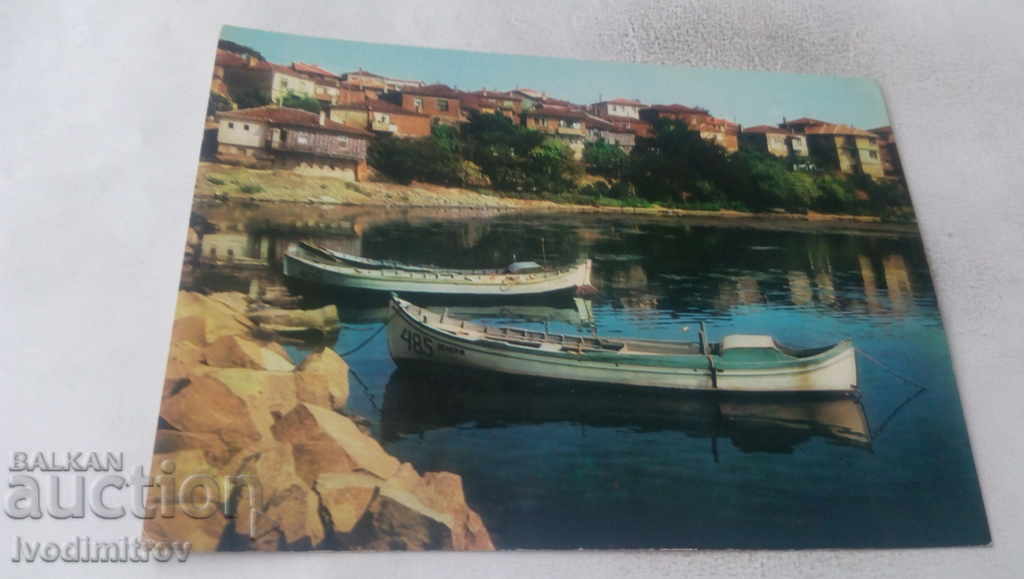 Пощенска картичка Созопол Заливът на пристанището 1971
