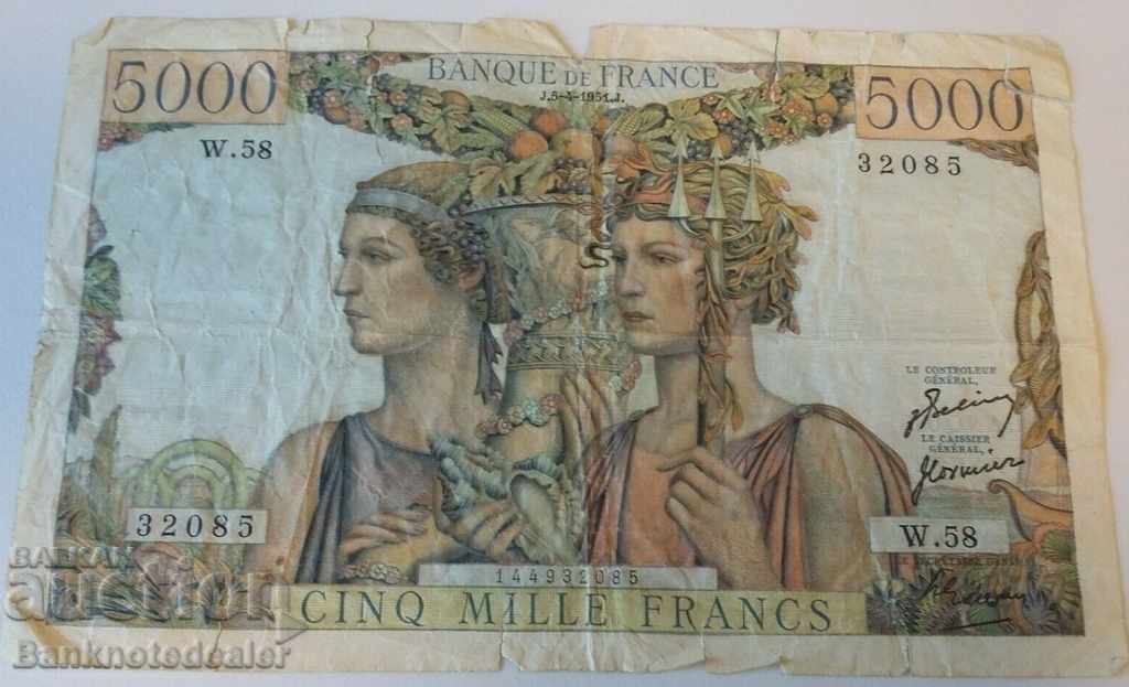 Γαλλία 5000 φράγκα 1951 Pick 131 b Ref 2085