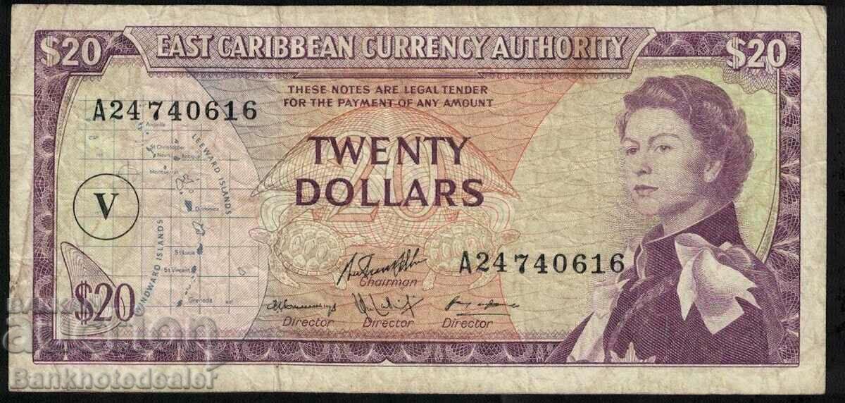 Caraibe de Est 20 de dolari 1965 Pick 15 Ref 0616