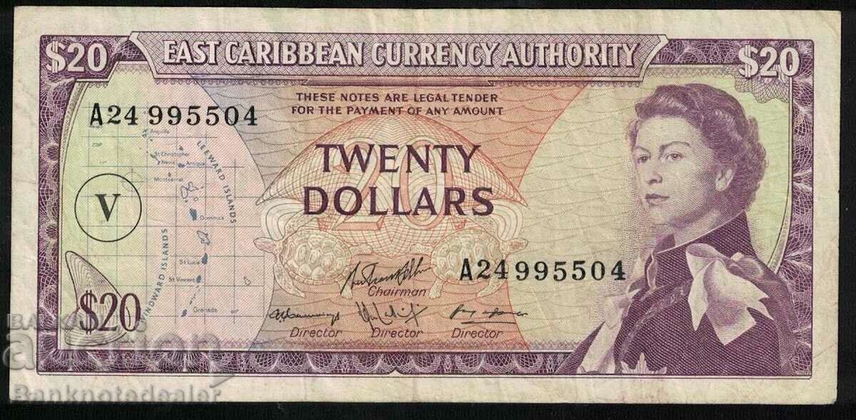 Eastern Caribbean 20 Dollars 1965 Pick 15 Ref 5504