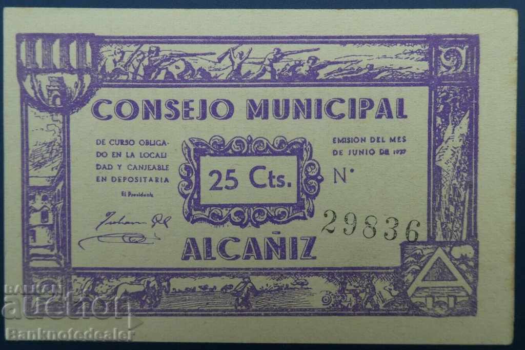 Spania Războiul Civil Consejo Municipal 25 Centi 1937 Ref 9836