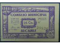 Ισπανία Εμφύλιος Πόλεμος Consejo Municipal 25 Cents 1937 Ref 9836