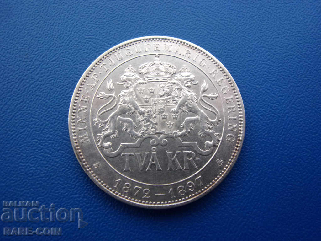 Licitație RS (35) Suedia-Jubilee-2 coroane 1897-foarte rare și argintii