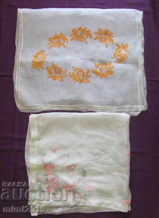 20s Vintic Hand Embroidered Tablecloths, Box 2 pieces