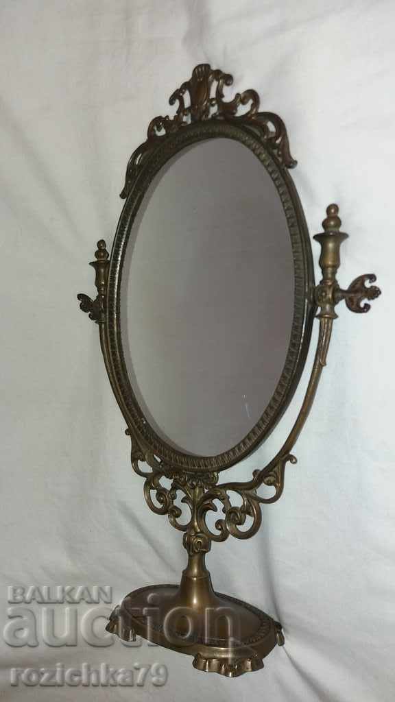 Auction  Antique large bronze table mirror