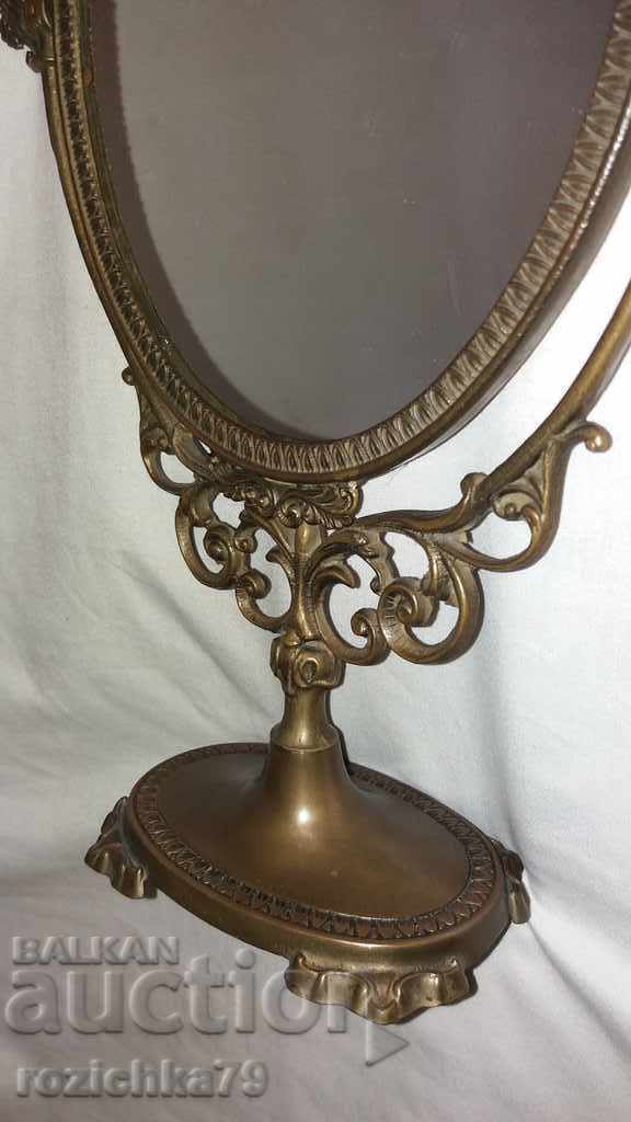 Antique large bronze table mirror - 6