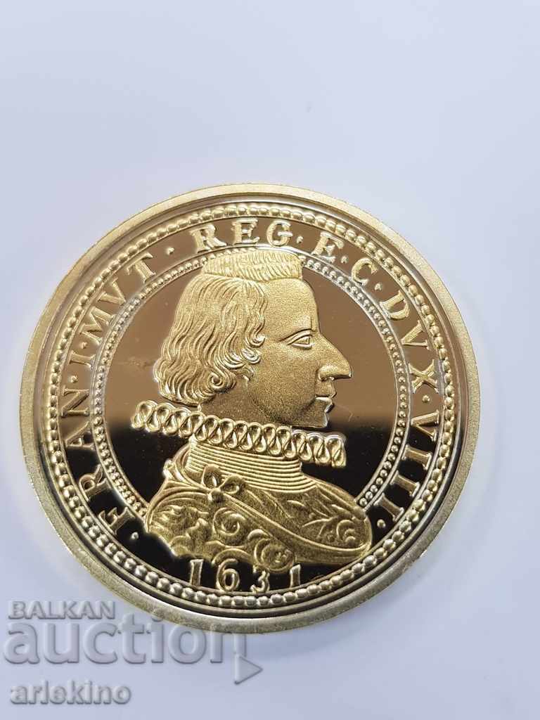 Сребърно позлатено копие на монета Двойно златно скудо 1631