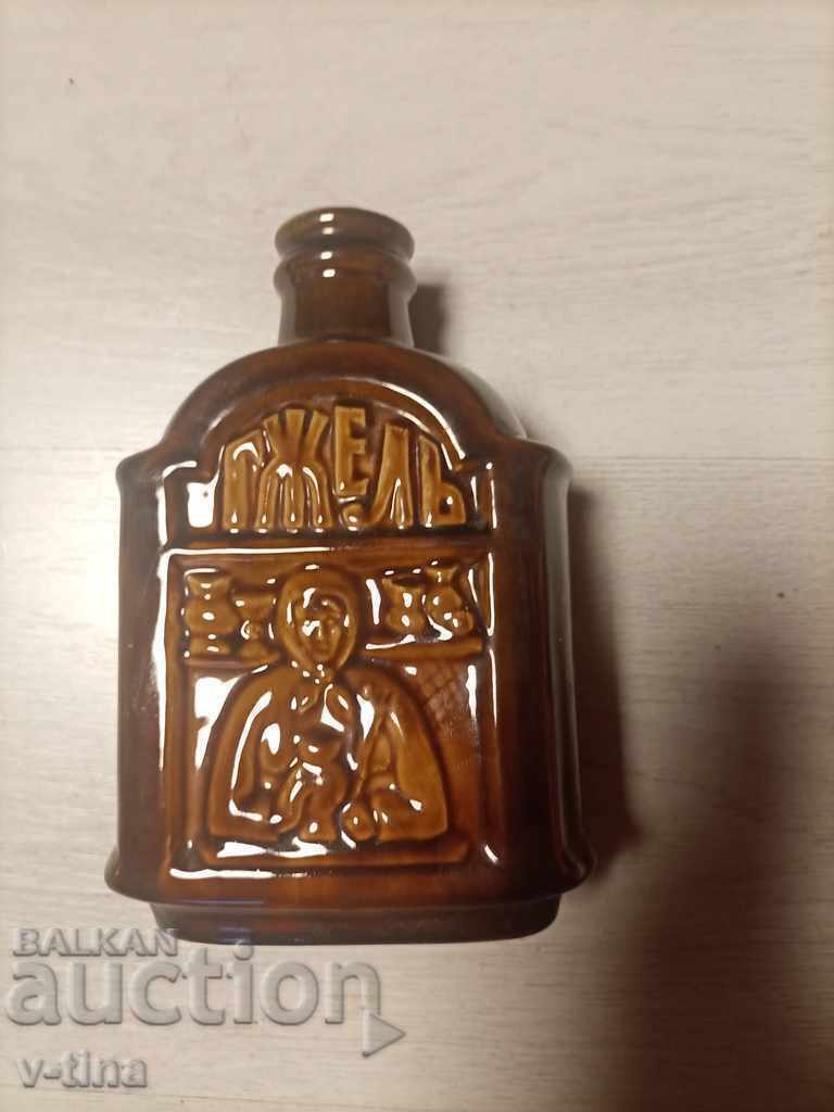 Old Russian Gzhel ceramic glazed bottle