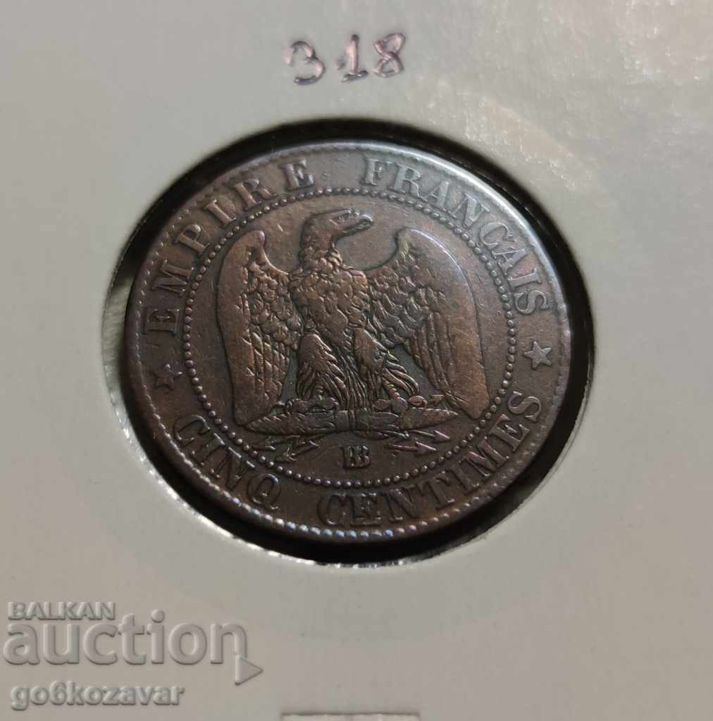 Франция 5 Сантима 1855г Топ Монета, рядка!