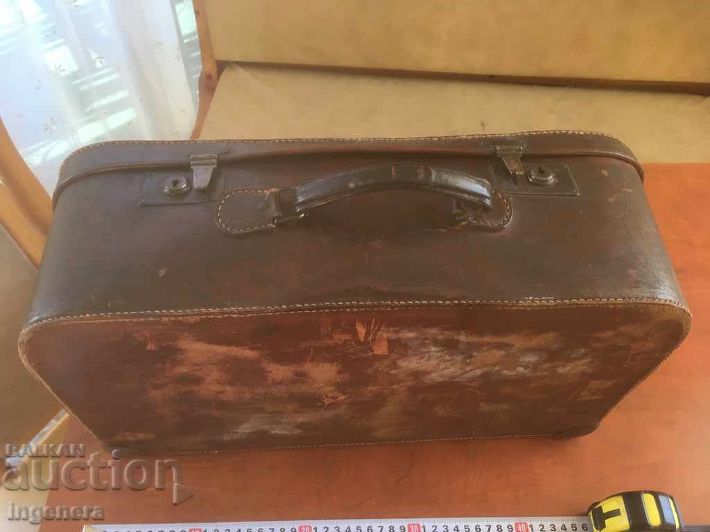 SUITCASE BAG LEATHER VEAL BOXING OLD MEDIUM SIZE