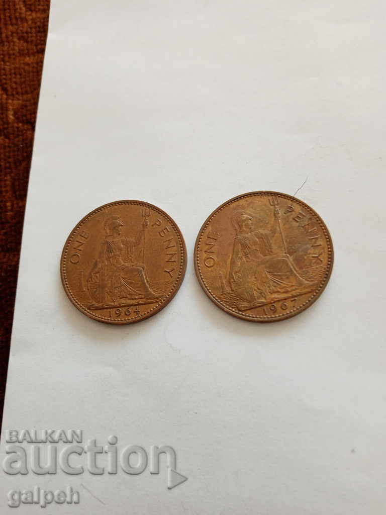 LOT DE MONEDE - 1 penny 1964,7 UK - 5,5 BGN