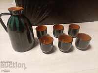 Old wine set ceramics 7 parts Black and green