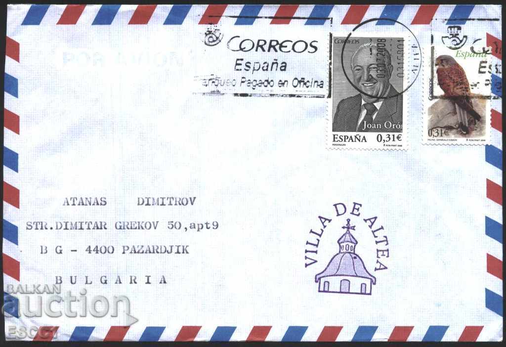 Ταξιδευμένος φάκελος με γραμματόσημα Joan Oro, Fauna Bird 2008 από την Ισπανία