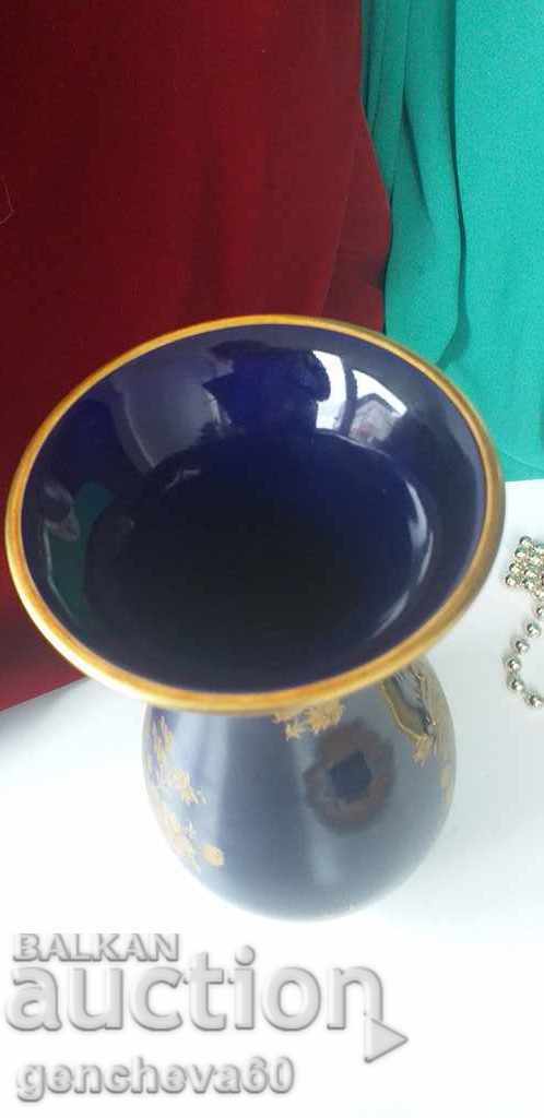Vază de autor Johann Seltmann - cobalt 24 cm, trandafiri, porțelan - 6