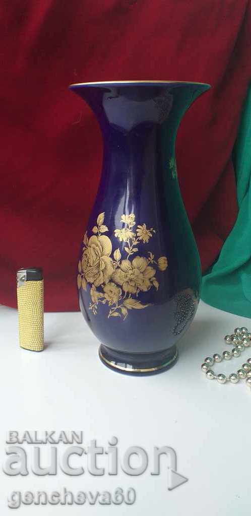 Vază de autor Johann Seltmann - cobalt 24 cm, trandafiri, porțelan - 7