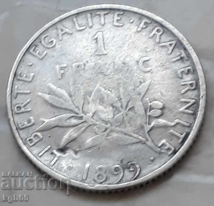 1 франк 1899 г. Франция. Рядка монета.