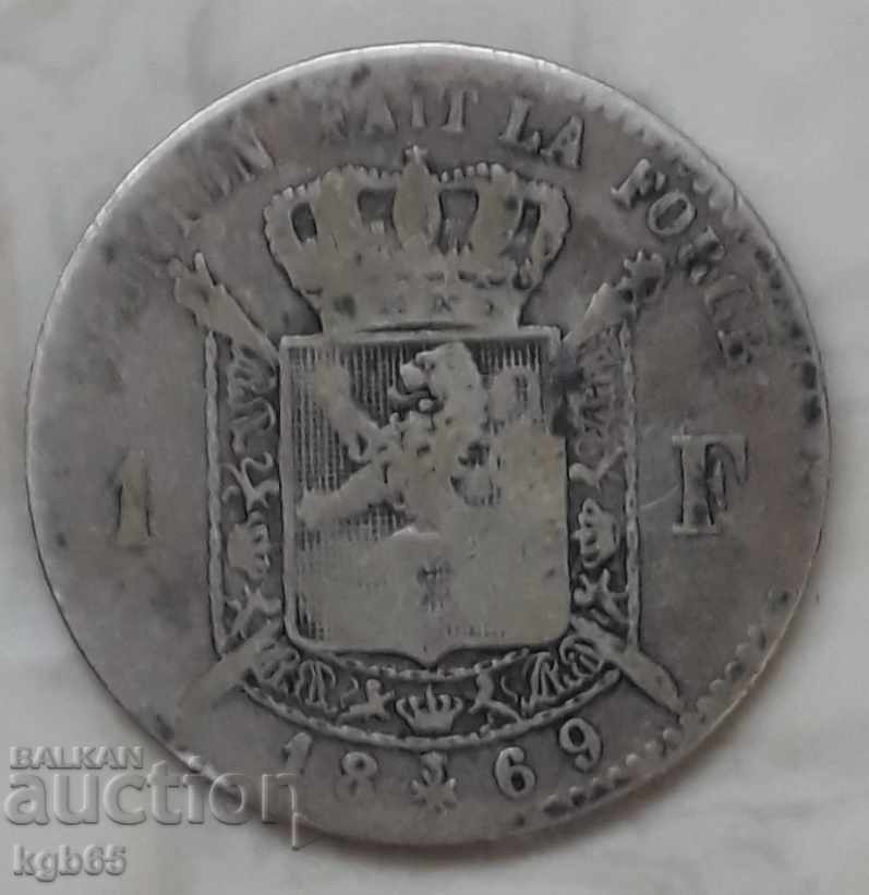 1 franc 1869 Belgia. Monedă rară.