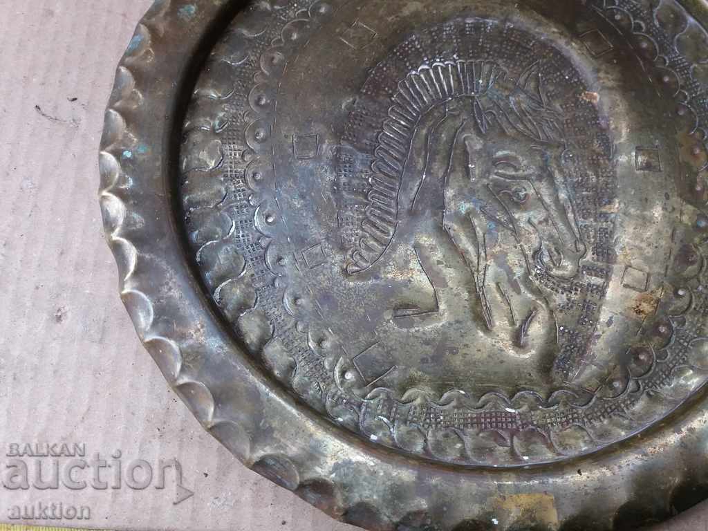 SOLID HAND-CARVED BRONZE PLATE FOR WALL - HORSE - 5