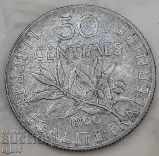 50 сантима 1900 г. Франция. Рядка монета.