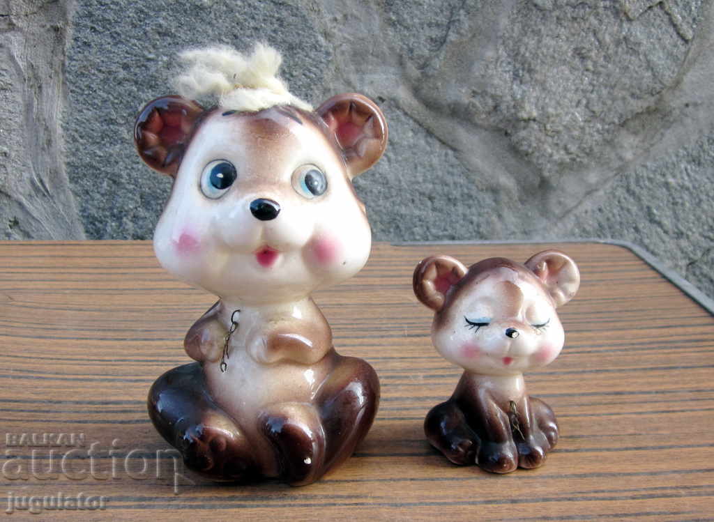 bear with teddy bear set of old ceramic porcelain figures
