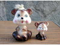bear with teddy bear set of old ceramic porcelain figures
