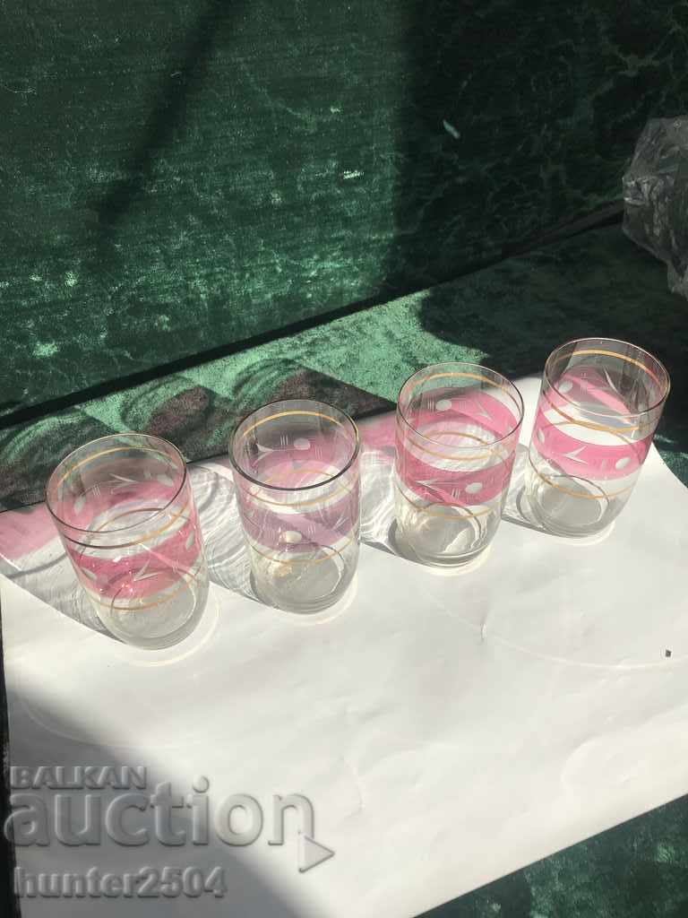 Water glasses - thin hand engraved colored glass