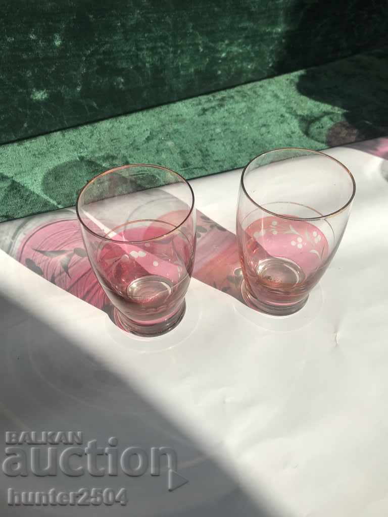 Water glasses - thin hand engraved colored glass