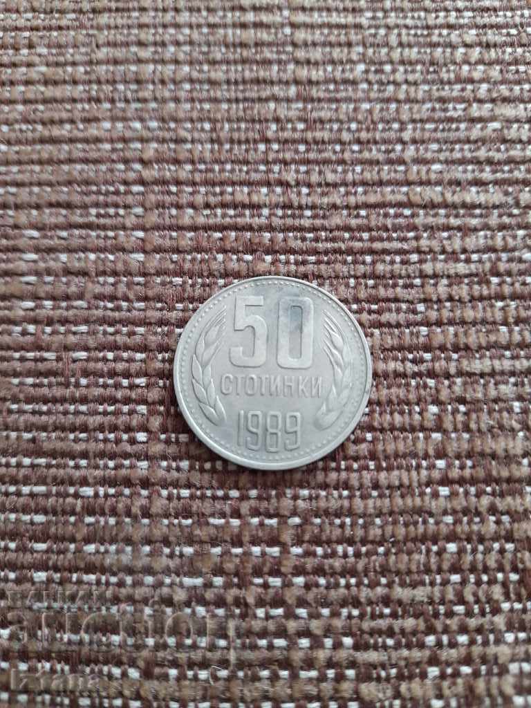 Moneda de 50 stotinki 1989