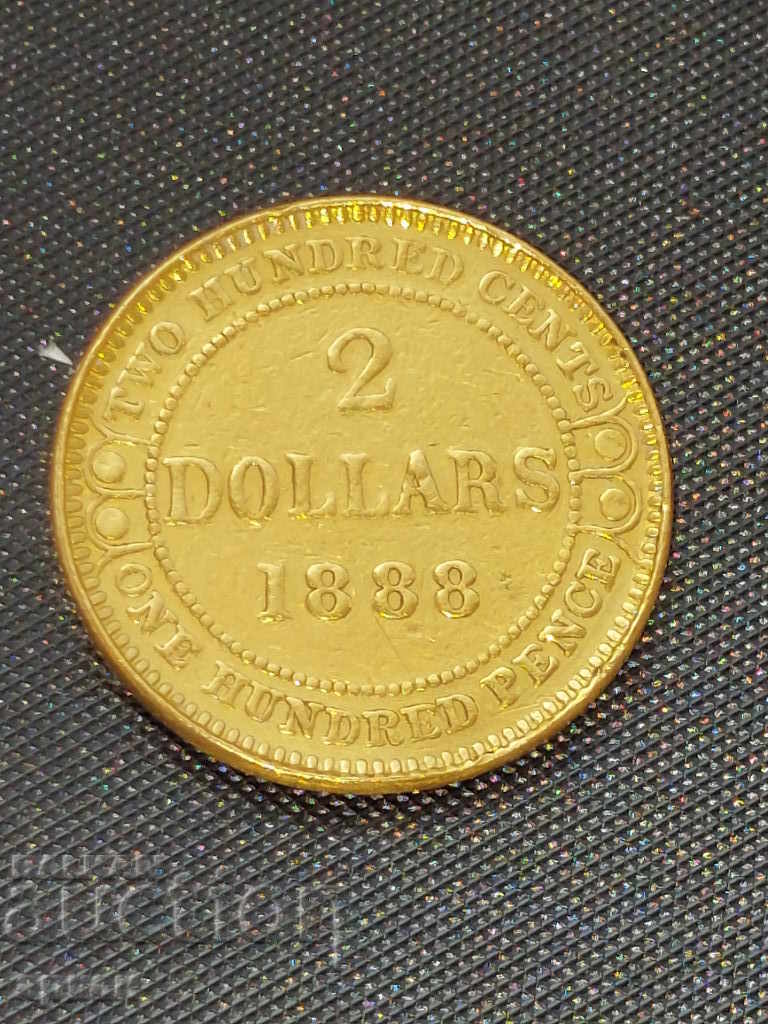 2 долара 1888  gold  Ney Foundland  RRR