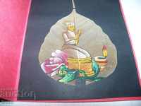 Card pictat manual pe o frunză a copacului Bodhi, India1