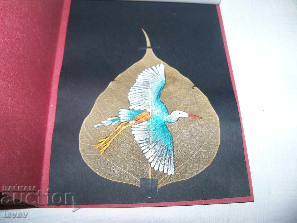 Hand-painted card on a leaf of the Bodhi tree, India4