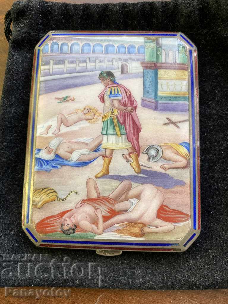 Snuffbox silver enamel erotica rare ROME GLADIATORS BATTLE with price 2699.00 BGN | € 1379.98 Snuffbox silver enamel erotica rare ROME GLADIATORS BATTLE with price 2699.00 BGN | € 1379.98