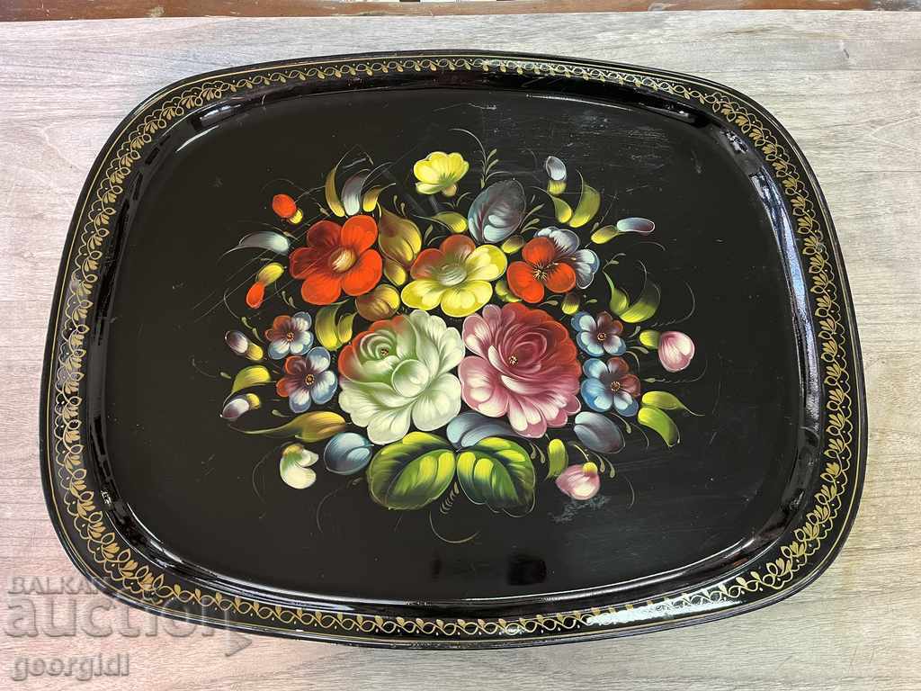 Vintage painted metal tray №1866