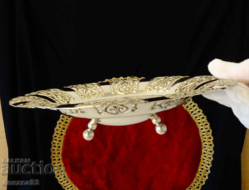 Silver-plated bronze fruit bowl, unique relief ornaments - 7