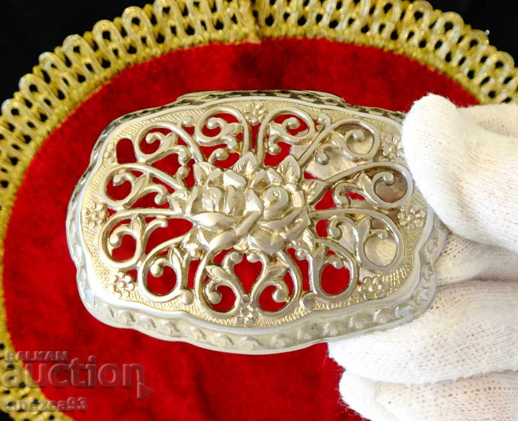 Silver-plated applique, roses, openwork.
