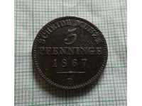 3 pfennigs 1/120 από το thaler 1867 Γερμανία Πρωσία