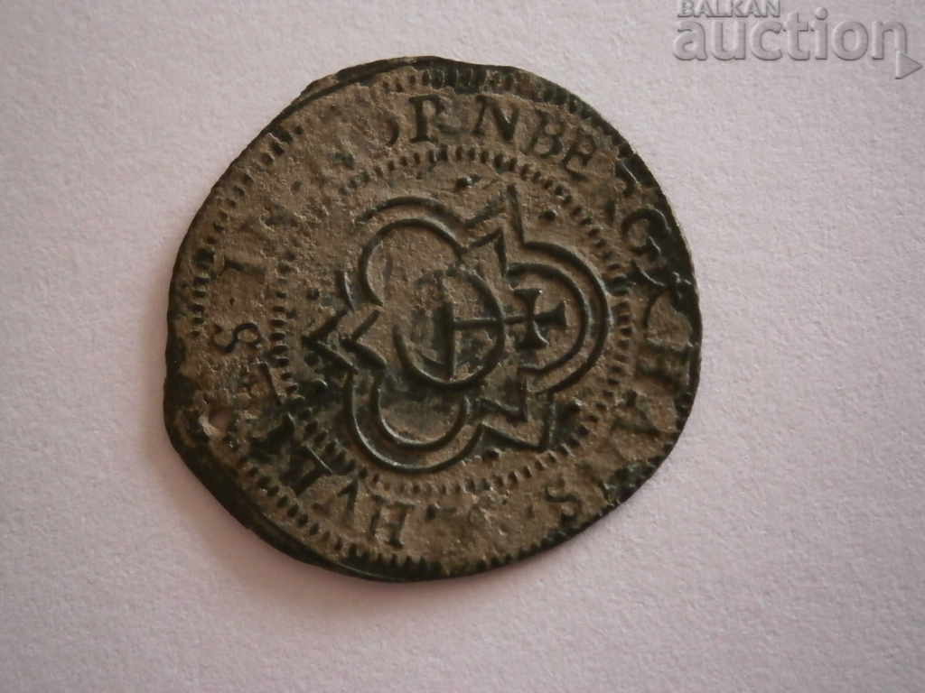 Auction an old machine-minted European coin with a token hole Auction an old machine-minted European coin with a token hole