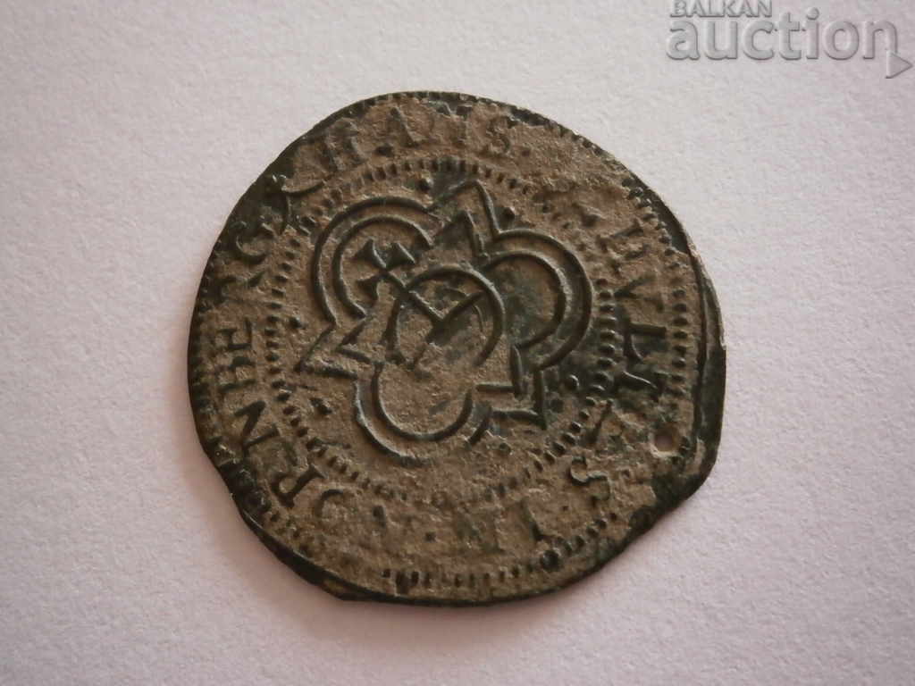 Delivery of an old machine-minted European coin with a token hole Delivery of an old machine-minted European coin with a token hole