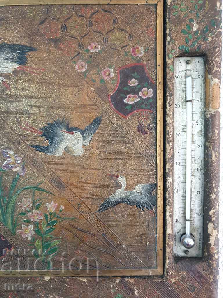 Παράδοση Παλαιός γαλλικός τριπλός καθρέφτης με υδραργυρικό θερμόμετρο - 18ος αιώνας