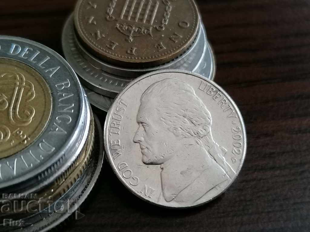 Монета - САЩ - 5 цента | 2002г. с цена € 0.77 | 1.51 лв. Монета - САЩ - 5 цента | 2002г. с цена € 0.77 | 1.51 лв.