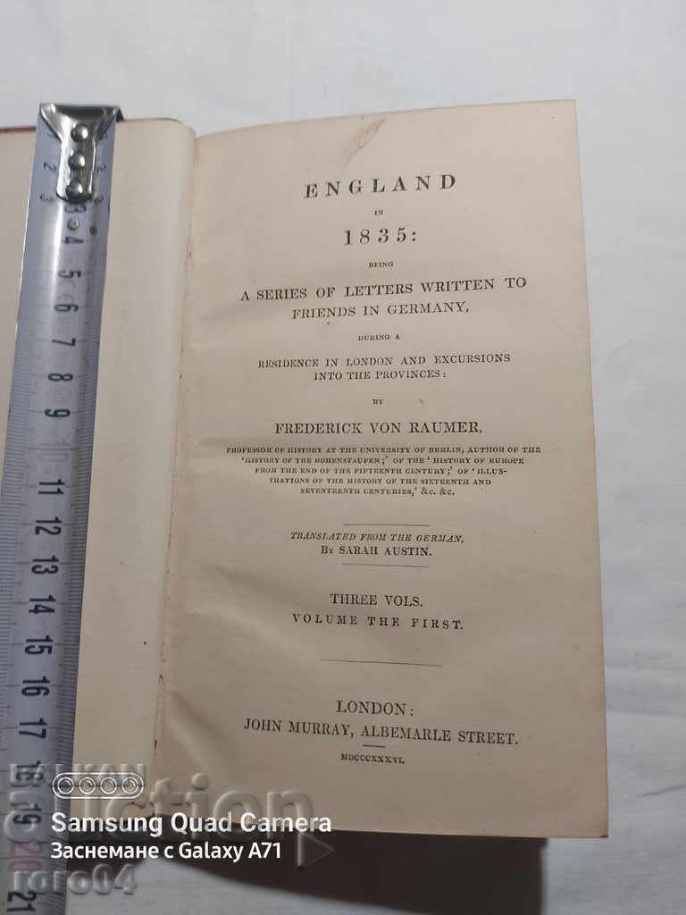 ENGLAND IN 1835 - F.V.RAUMER - 1836