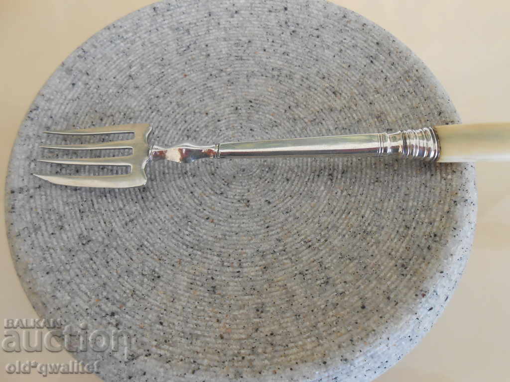 Auction  Antique SILVER FORK, BONE handle