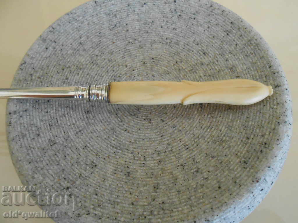 Antique SILVER FORK, BONE handle - 5