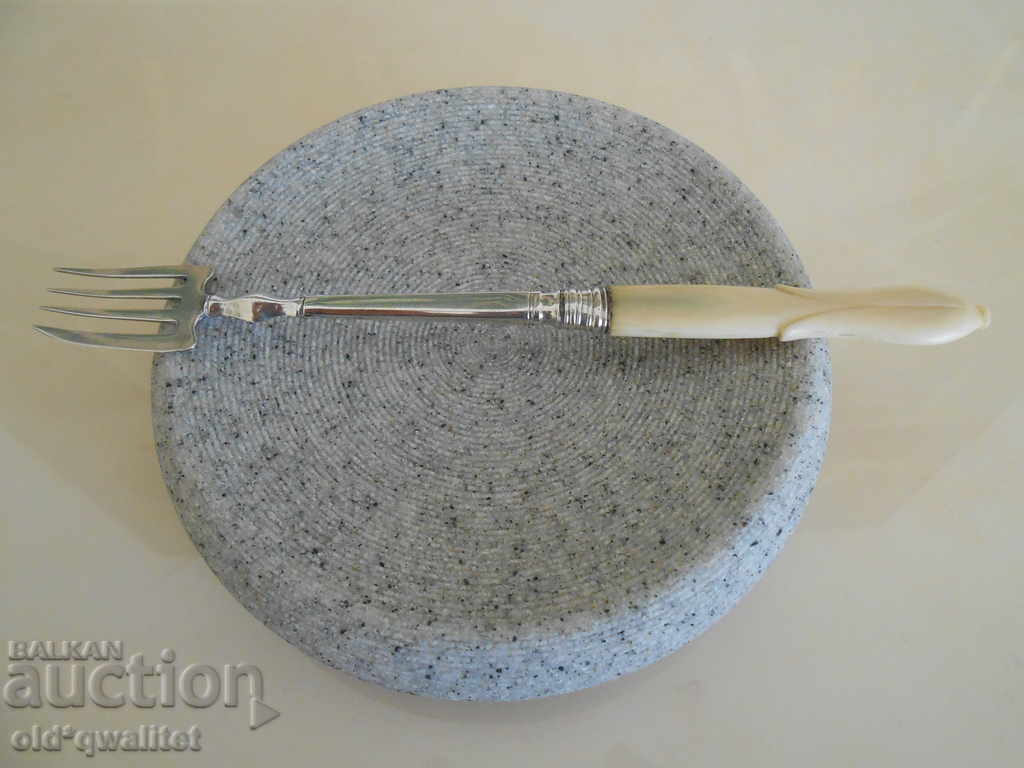 Antique SILVER FORK, BONE handle - 6