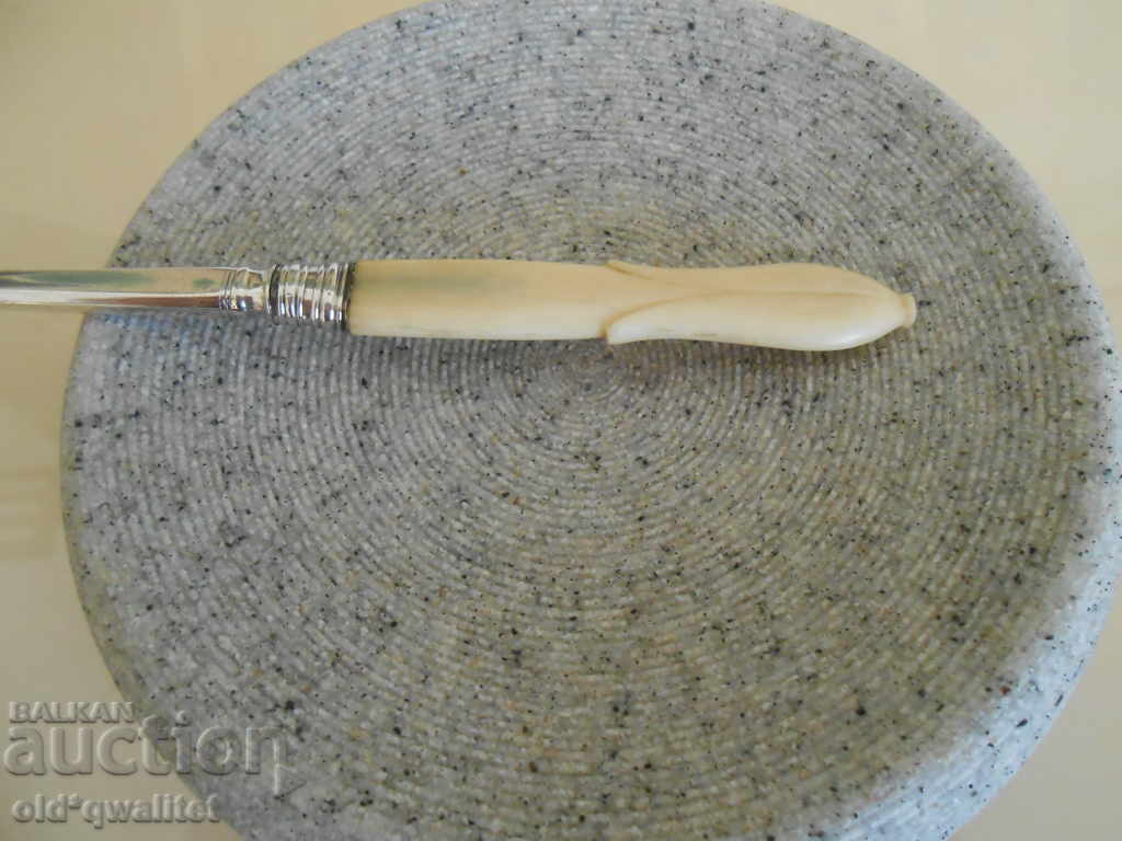 Antique SILVER FORK, BONE handle - 7