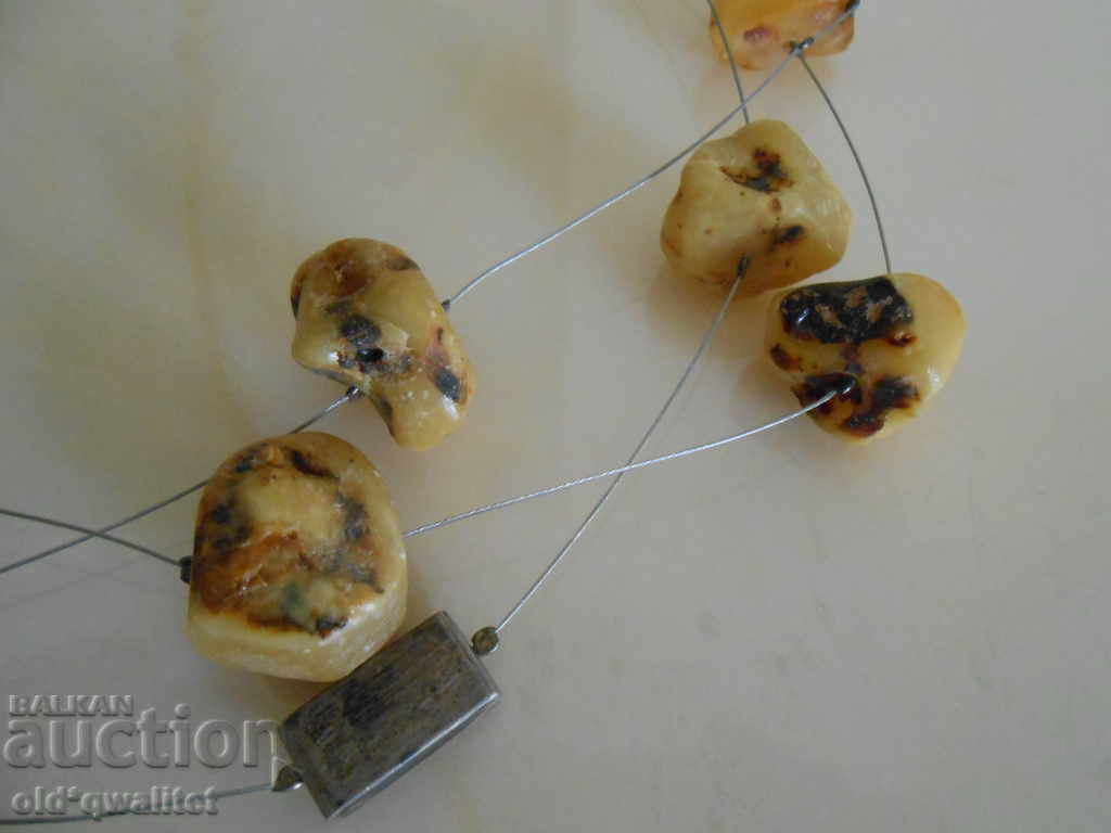 Auction  Old designer silver NECKLACE with natural AMBER