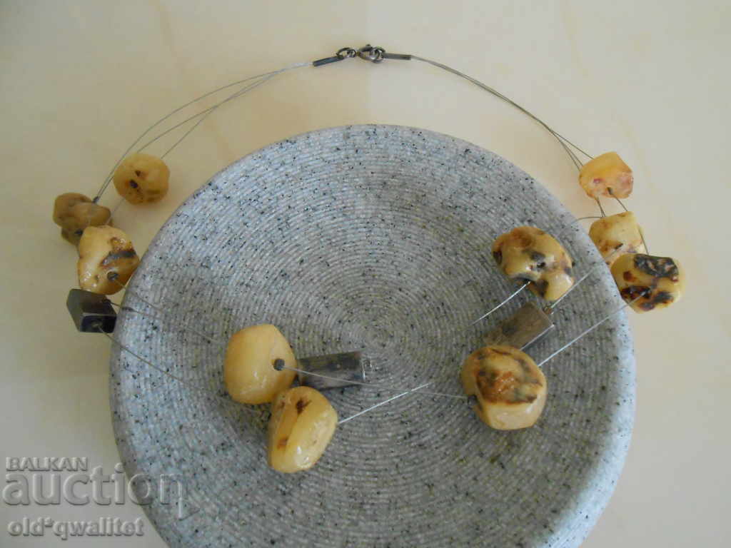 Old designer silver NECKLACE with natural AMBER - 5