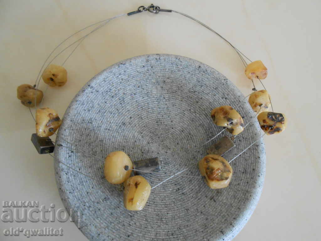 Old designer silver NECKLACE with natural AMBER - 6